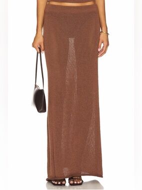 SNDYS Chocolate Brown Cali Sheer Knit Pull-On Coastal Maxi Skirt Size Small NWT